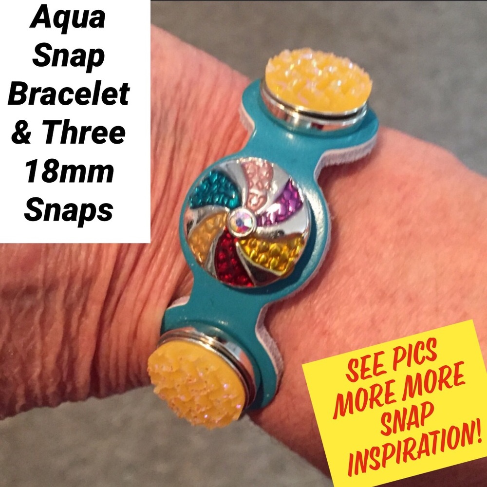 Aqua, Watchband-style 3-Snap Bracelet & 18mm Snaps